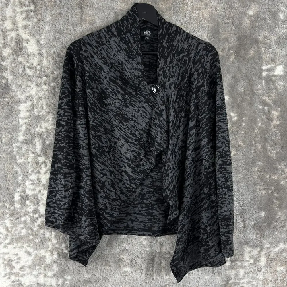 Bobeau Petite Size Sp Abstract Button Cardigan Sweater Gray‎ Long Sleeve